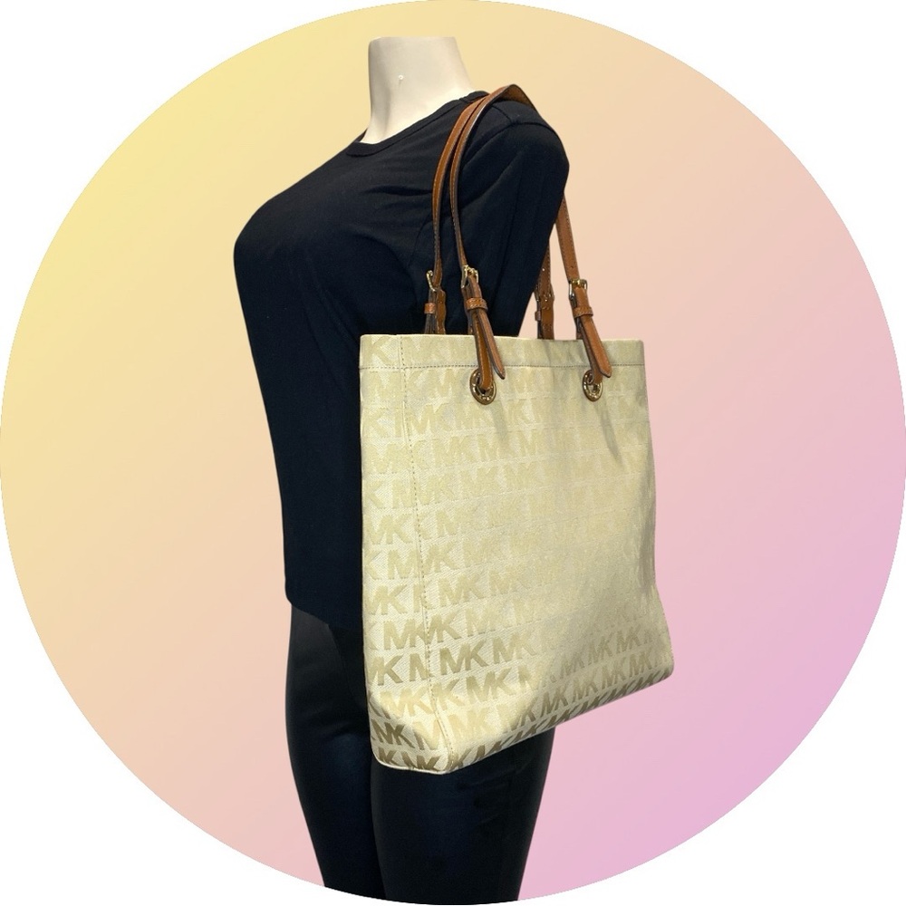 Michael Kors Signature Beige & Tan Logo Shoulder Bag
